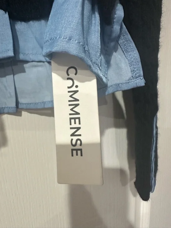 Commense Black Cable-Knit Button Cardigan with Light Blue Shirt Detail - Picture 3 of 3